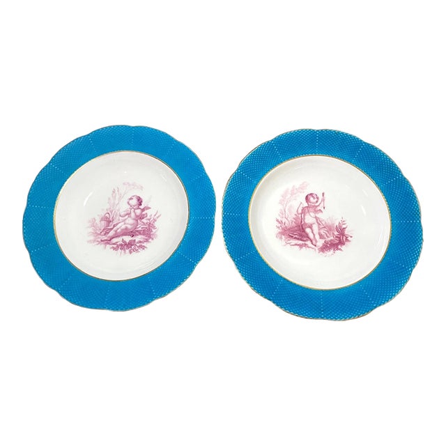 Pair of Antique Hand Painted Porcelain Minton John Mortlock Cherub Putti Bowls For Sale