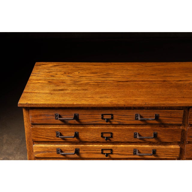 Wood Antique 16-Drawer Quarter-Sawn Oak Rolling Flat File Cabinet For Sale - Image 7 of 10