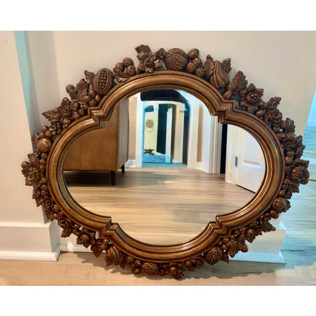 Vintage Walnut Carved Fruit, Nut & Floral Quatrefoil Wall Mirror - 24x30 For Sale - Image 4 of 9
