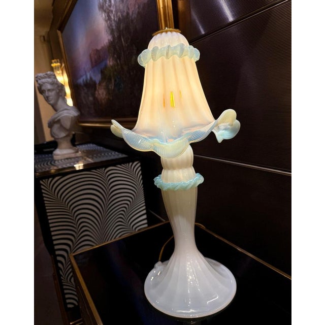Glass Opaline and Light Blu Murano Glass Table Lights, 1990s For Sale - Image 7 of 12