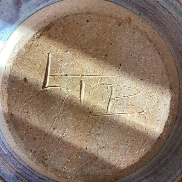 Vintage Studio Pottery Handcrafted Stoneware Glazed Candle Holder W/Attached Drip Plate Signed For Sale - Image 10 of 12