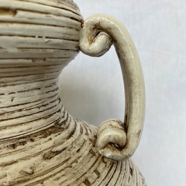 Traditional Italian Hand Painted Cream Ceramic Vase With Two Handles For Sale - Image 3 of 10