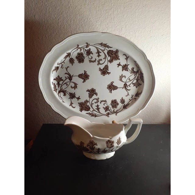 1930s Jg Meakin Ironstone England Pair of Platter & Gravy Boat Set- 2 Pieces For Sale In Dallas - Image 6 of 8