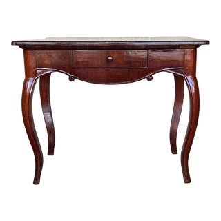 19th Spanish Walnut Drawer Side Table With Cabriole Legs For Sale