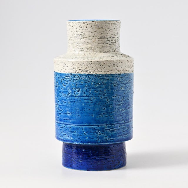 Blue and White Vase by Aldo Londi for Bitossi, 1960s, in Very Good conditions. Designed 1950 to 1959 This piece has an...