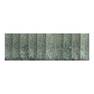 Hand-Painted Mint Green Chinoiserie Floral Bird & Crane Mural Panels | Luxury Botanical Wall Art Set of 10 For Sale