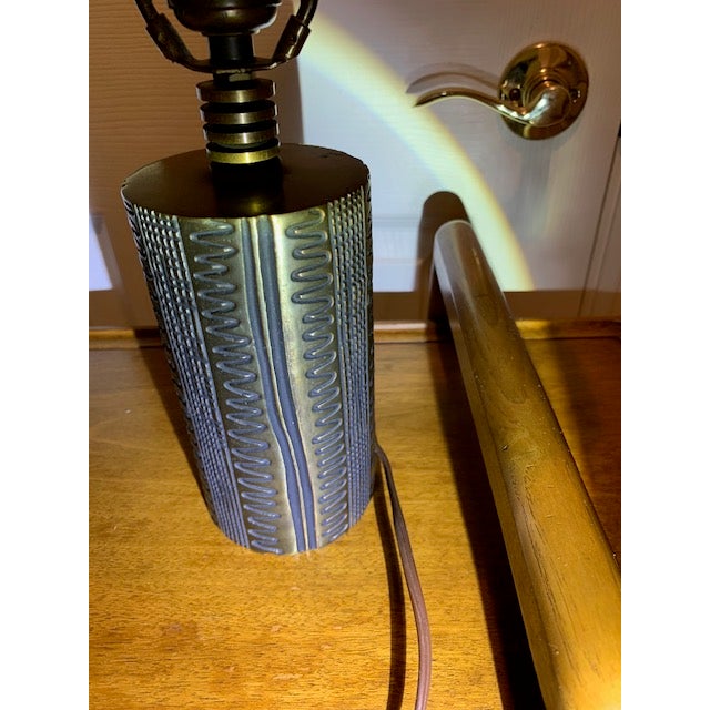 Vintage Brass Brutalist Style Pair Lamps Set of 2 Original Shades For Sale - Image 4 of 18