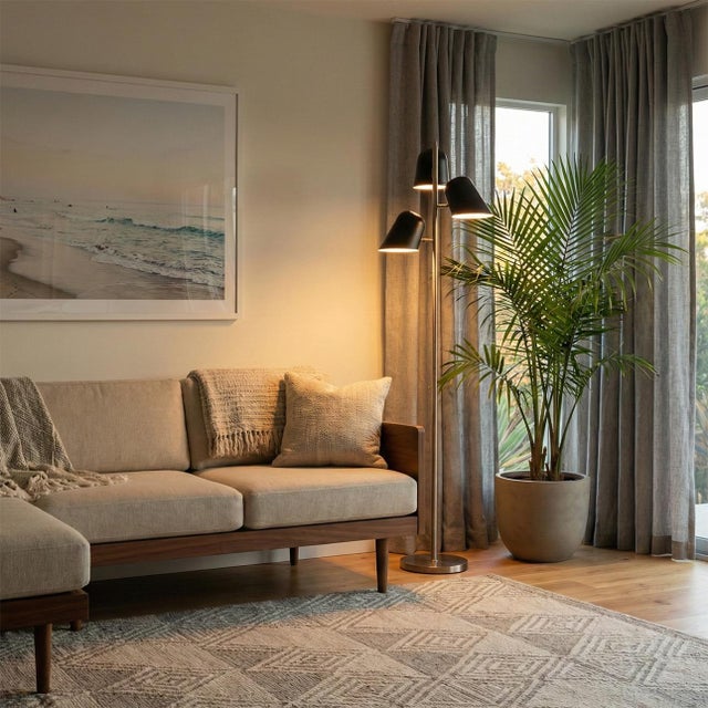 Mid-Century Modern 1950s Mid Century Modern Culver Tree Lamp, Weathered Brass, Matte Black Shades For Sale - Image 3 of 7