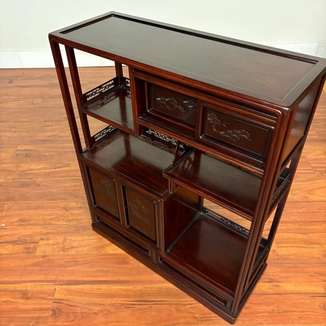 Small Chinese Rosewood Display Cabinet With Carved Panels For Sale In Seattle - Image 6 of 12