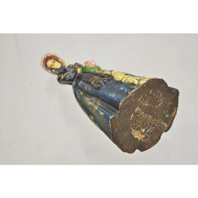 Metal Antique Victorian Cast Iron Figural Colonial Woman Painted Door Stop For Sale - Image 7 of 9