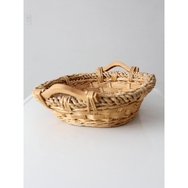 Coffee Vintage Wicker Catchall Basket With Wooden Handles For Sale - Image 8 of 10