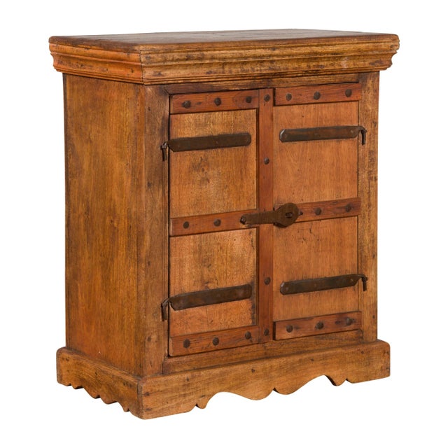 Brown Vintage Rustic Indian Sheesham Wood & Iron Hardware Single Cabinet For Sale - Image 8 of 13