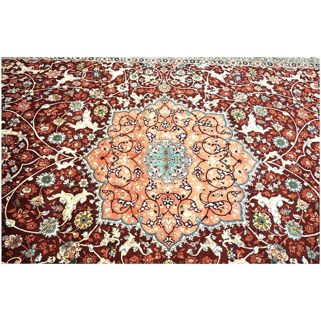 Textile Antique Persian Tabriz Wool 9x12 Red, Ivory, & Green Handmade Area Rug #1143240 For Sale - Image 7 of 9