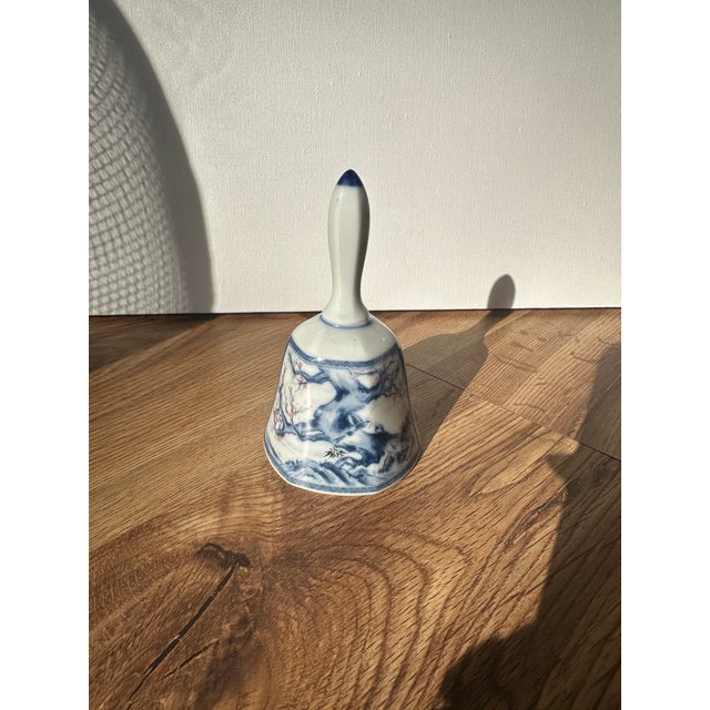 Small Vintage Blue and White Asian Ceramic Bell For Sale - Image 4 of 8