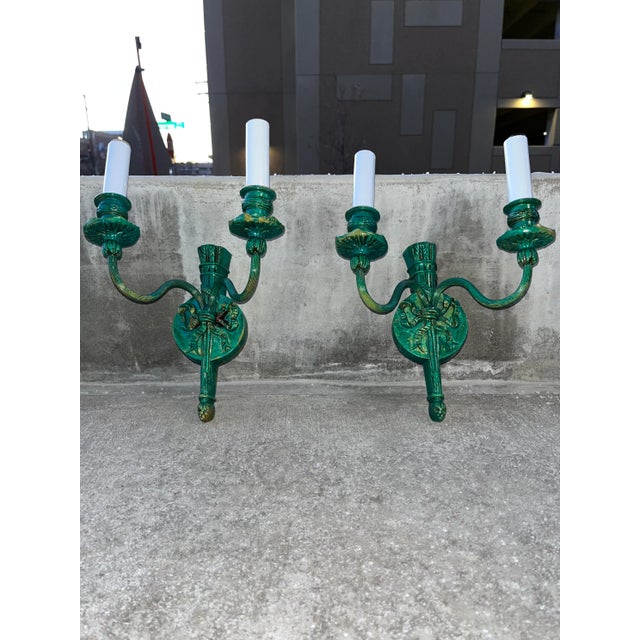 French Empire Style Wall Sconces in Patinated Bronze Circa Early 20th Century - a Pair For Sale - Image 13 of 13