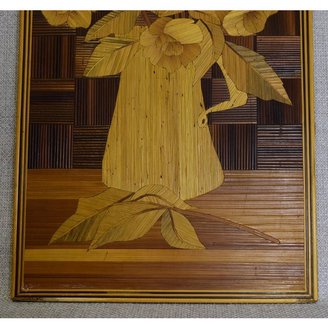 Art Deco Straw Marquetry Artwork with Bouquet of Flowers, 1930s For Sale - Image 14 of 17