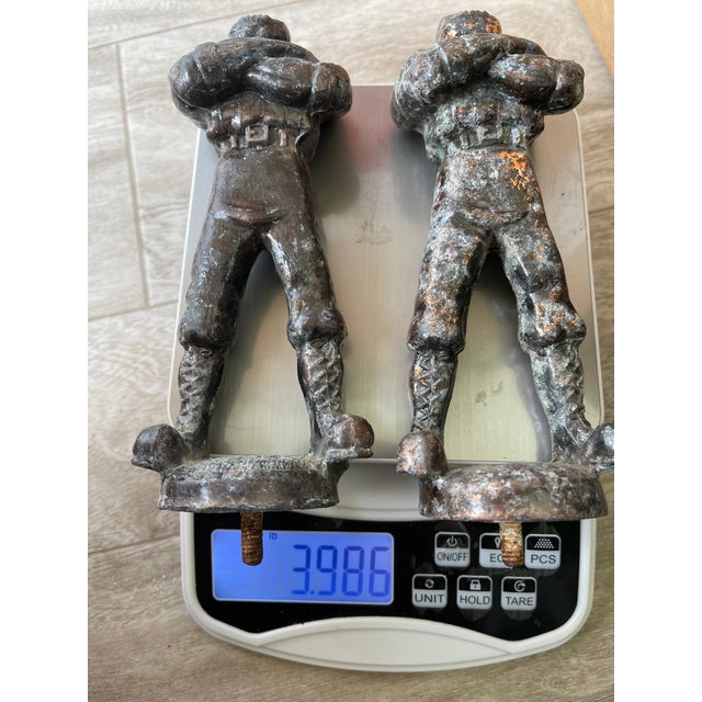 Antique Solid Cast Iron Strongman Figural Finials Pair 9" 19thC Industrial Salvage For Sale - Image 9 of 9