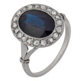 1910s Edwardian Sapphire Diamond Platinum Cluster Ring, Size 4.75 For Sale