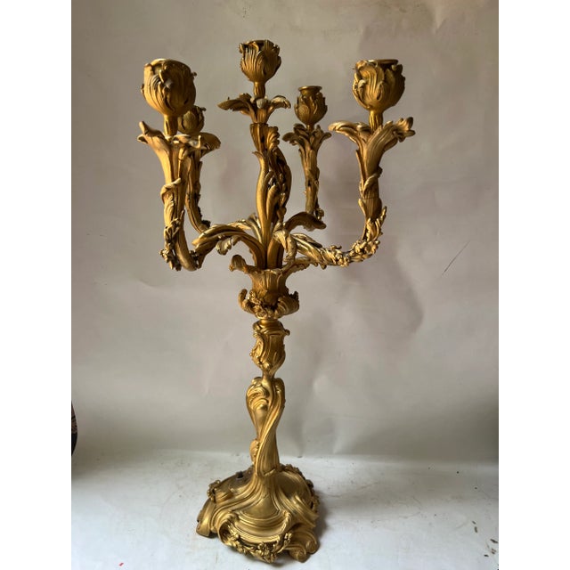 Early 20th Century Early 20th Century French Gilt Brass Louis XV Style 5 Light Candelabra For Sale - Image 5 of 12