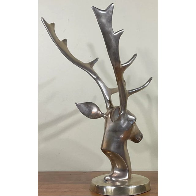 Mid-Century Modern Vintage 1980s Brass Deer Head For Sale - Image 3 of 13