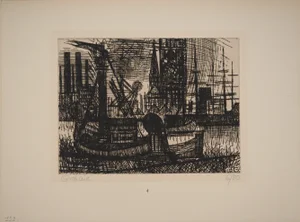 Marcel Gromaire, Boats and Sailboats in Port, Original Signed Engraving