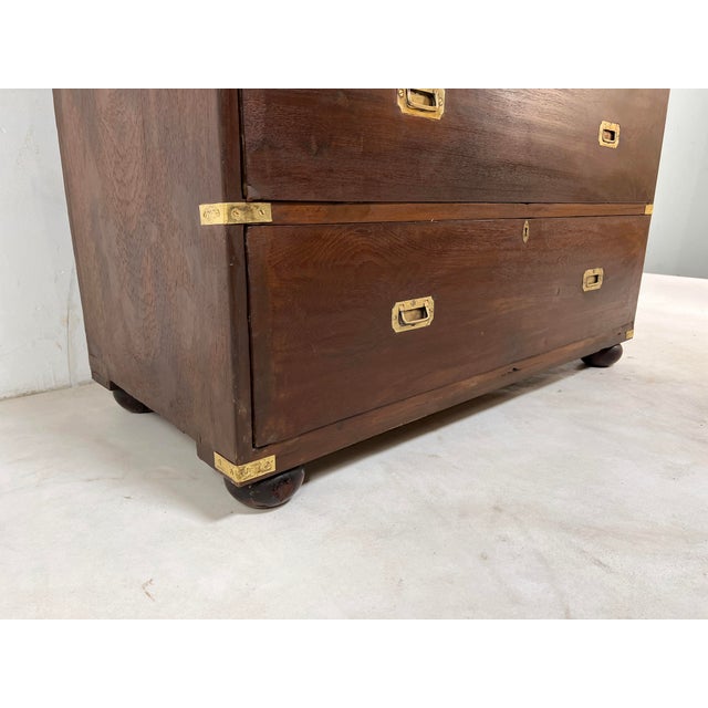 Antique 19th Century British Campaign Tall Chest, Mahogany With Brass Hardware For Sale - Image 10 of 10