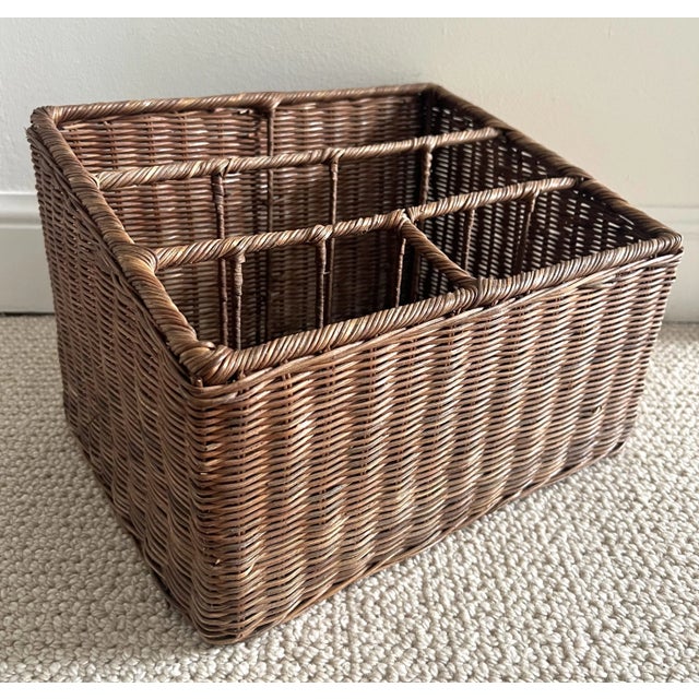 Boho Chic Vintage Wicker Rattan Desk Organizer For Sale - Image 3 of 9