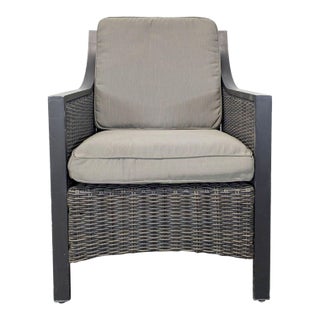 All Weather Outdoor Wicker Armchair With Cushions - Sturdy Metal Frame For Sale