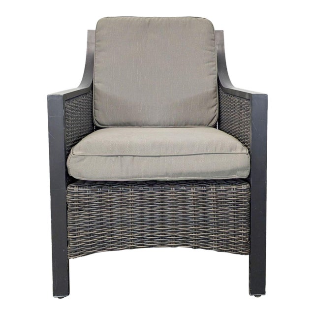 All Weather Outdoor Wicker Armchair With Cushions - Sturdy Metal Frame For Sale