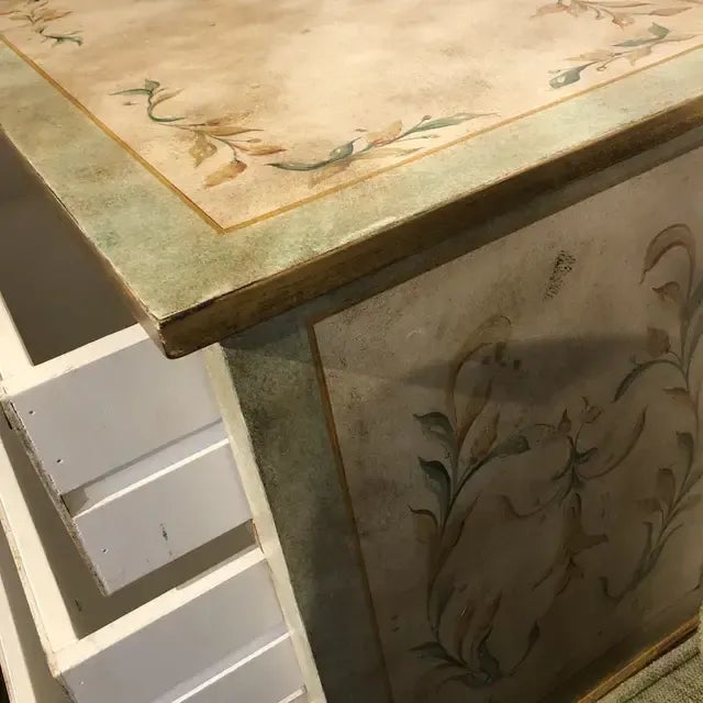 1990s Vintage Italian Hand-Painted Three Drawer Light Green/Ivory Chest For Sale In Dallas - Image 6 of 13