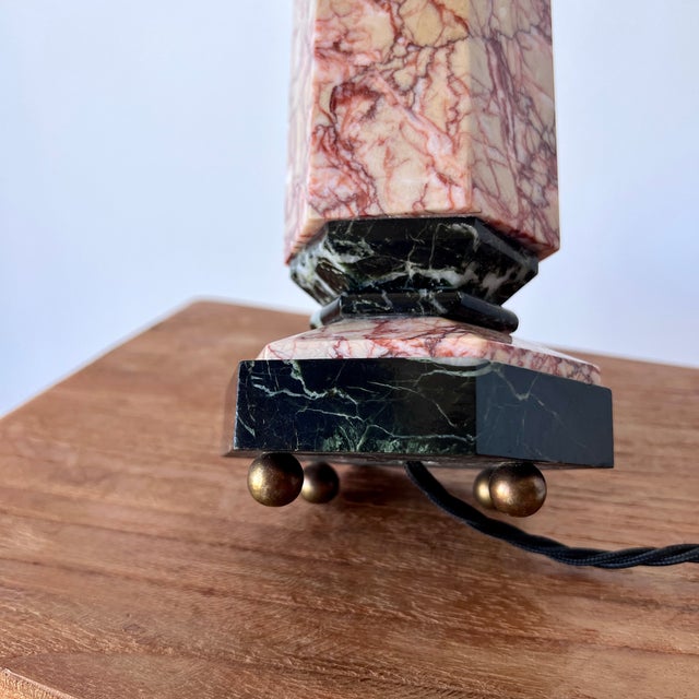 Mid-Century Modern Italian Marble Table Lamps with Bespoke Shades, 1950s, Set of 2 For Sale - Image 9 of 11