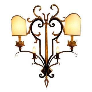 Vintage Italian Florentine Wrought Iron and Toleware Wall Sconce For Sale