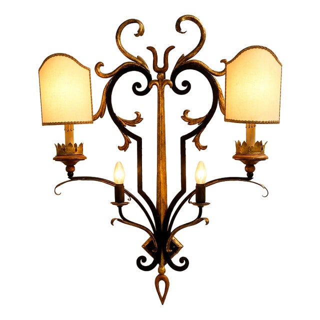 Vintage Italian Florentine Wrought Iron and Toleware Wall Sconce For Sale