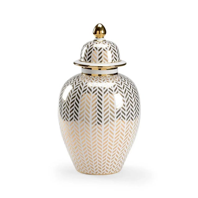 Chelsea House Inc Chelsea House Herringbone Coverd Urn in Gold For Sale - Image 4 of 4