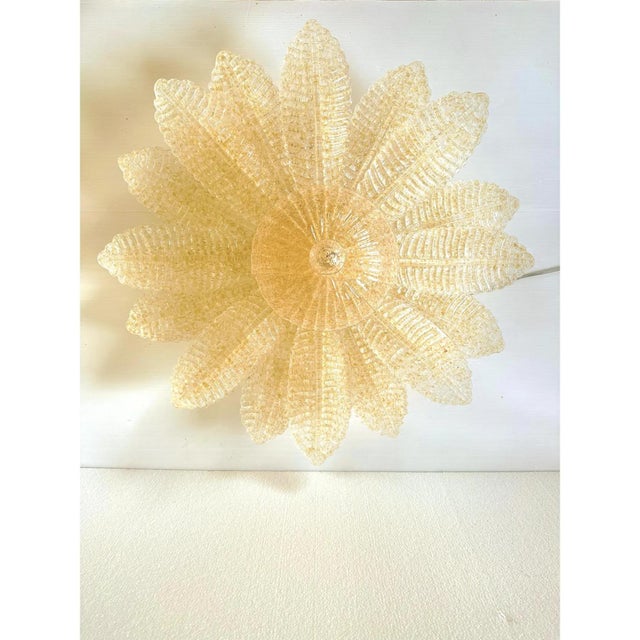 Contemporary Venetian Amber Leaves Graniglia Murano Glass Flush Mount by Simoeng for Simoeng For Sale - Image 3 of 9