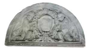 Concrete Victorian Demilune Sculptural Cherub Angel Garden Plaque