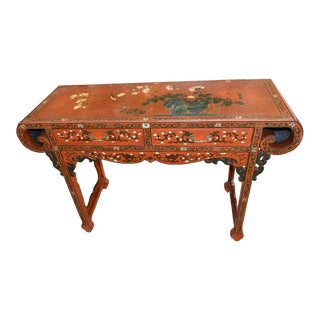 Vintage Asian Style Red Console Table For Sale