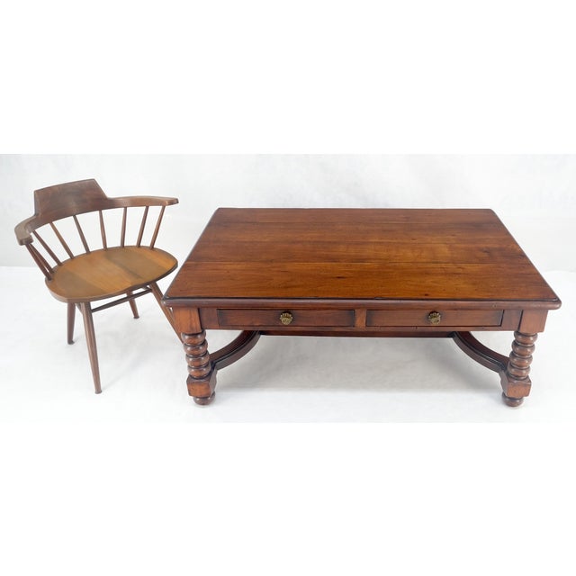 Mid-Century Modern Heavy Large 30x54 Spanish Colonial Solid Mahogany Italian Coffee Table w/ Drawer For Sale - Image 3 of 14