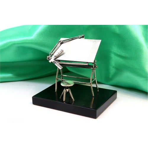 Professional Silver Drawing Table with Bench and Wooden Base For Sale - Image 5 of 6