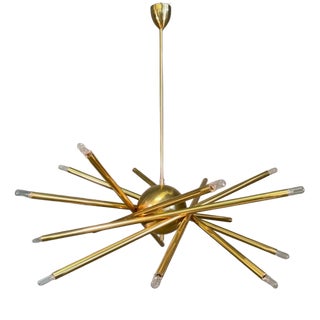 Large Shanghai Brass Chandelier attributed to Stilnovo, 1950s For Sale