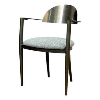 Late 20th Century Elite Modernist Stainless Steel Dining Accent Chair Upholstered Seat For Sale