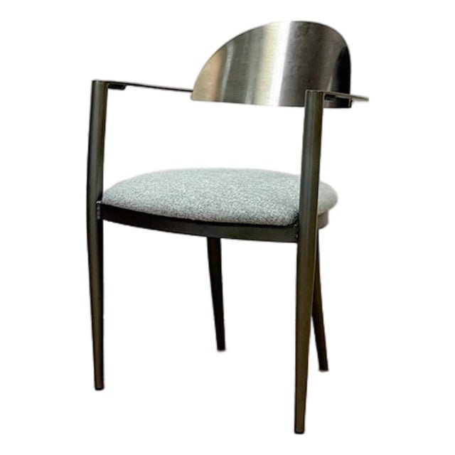 Late 20th Century Elite Modernist Stainless Steel Dining Accent Chair Upholstered Seat For Sale
