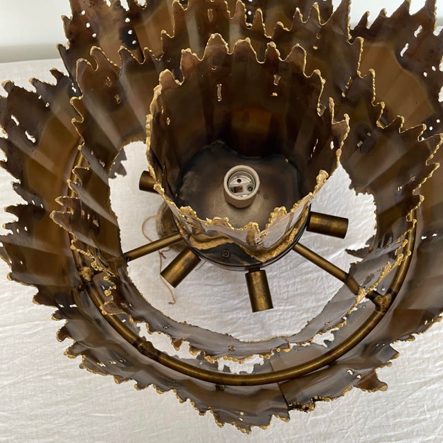 Vintage Tom Green for Feldman Lighting Brutalist Flame Brass Chandelier Light Fixture For Sale In New York - Image 6 of 12
