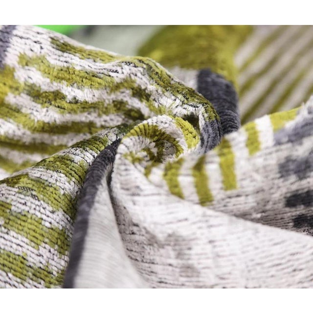 Luxury Silk Velvet Pillow 16x24 – Handmade Green & Gray Geometric Lumbar Cushion For Sale In San Francisco - Image 6 of 8