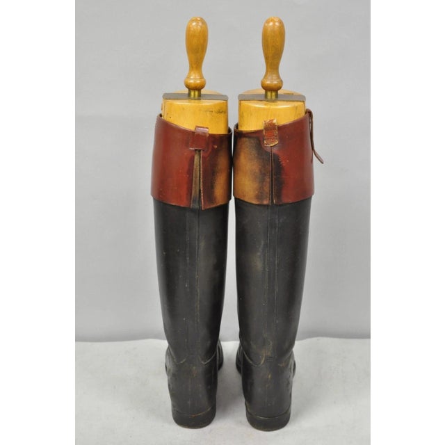 Vintage Maxwell London English Leather Black & Brown Horse Riding Boots W/ Trees For Sale - Image 13 of 18