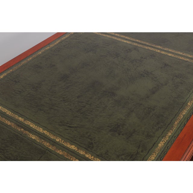 Brown Bevan Funnel Green Leather Top Executive Desk For Sale - Image 8 of 17