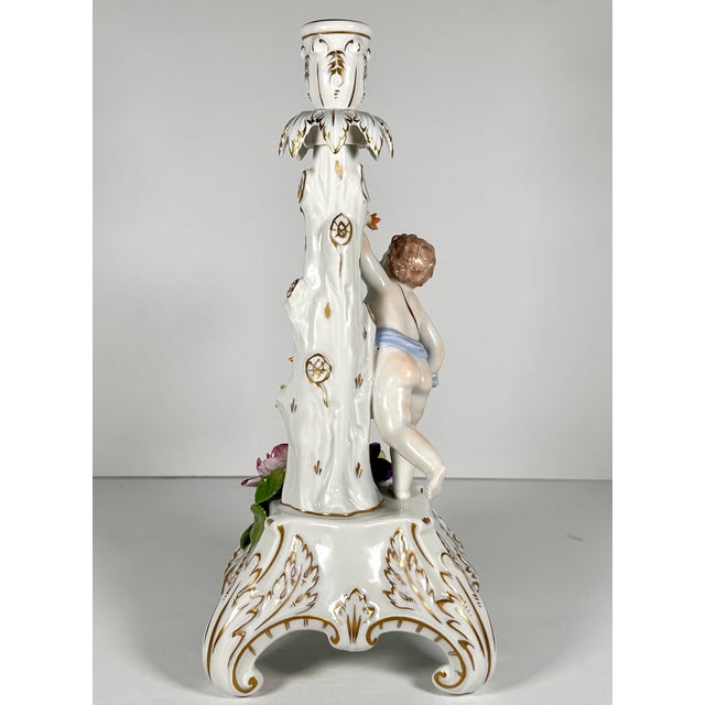 Victorian Carl Thieme Dresden Porcelain Figural Putto Candlestick For Sale - Image 3 of 18