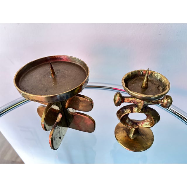 Brutalist Brutalist Bronze Candlesticks by Giuseppe Gallo, Italy, 1960, Set of 2 For Sale - Image 3 of 8