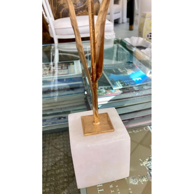 2000 - 2009 French Gilt Palm Tree With Rock Crystal and Marble Base - Medium For Sale - Image 5 of 13