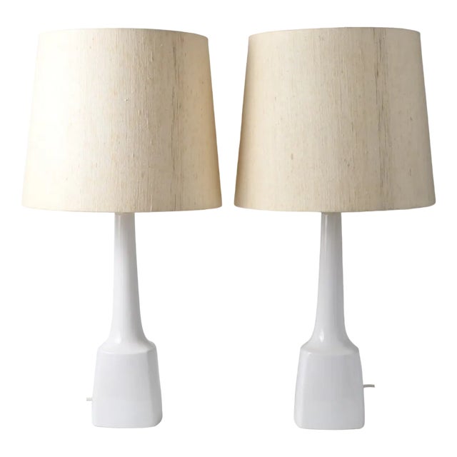 Large Danish White Ceramic Table Lamps from Soholm, 1960s, Set of 2 For Sale